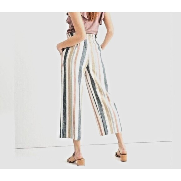 Madewell linen blend Pants Multicolor Striped Wide Leg pockets Womens Size S - Picture 10 of 10